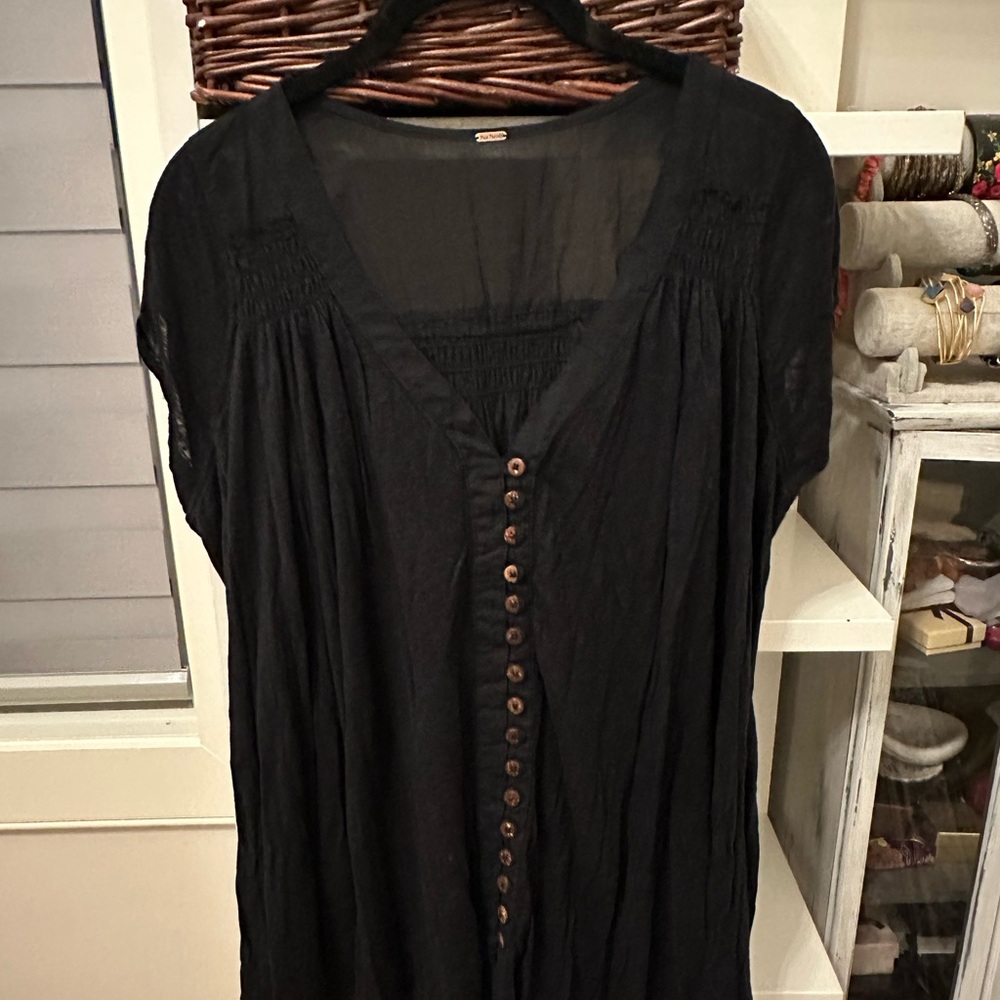 Free People Charcoal Button-Front Blouse